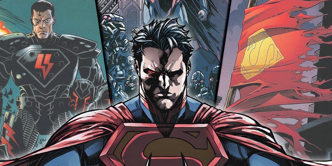 Injustice Superman with covers for The Death of Superman and Superman: The Dark Side