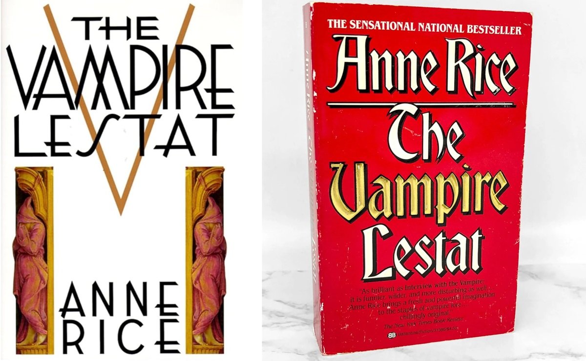 A capa do livro O Vampiro Lestat em capa dura e capa mole.