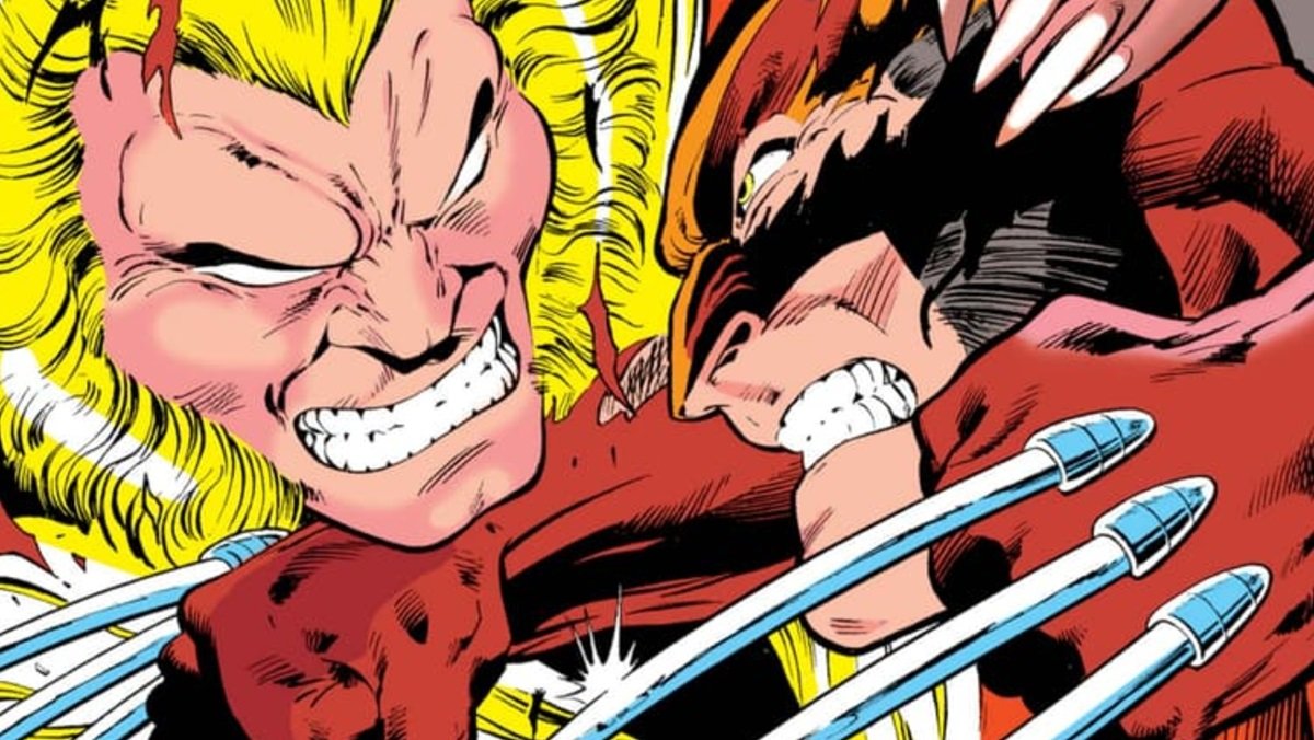 Dentes de Sabre luta contra Wolverine no evento crossover Mutant Massacre X-Men de 1987.
