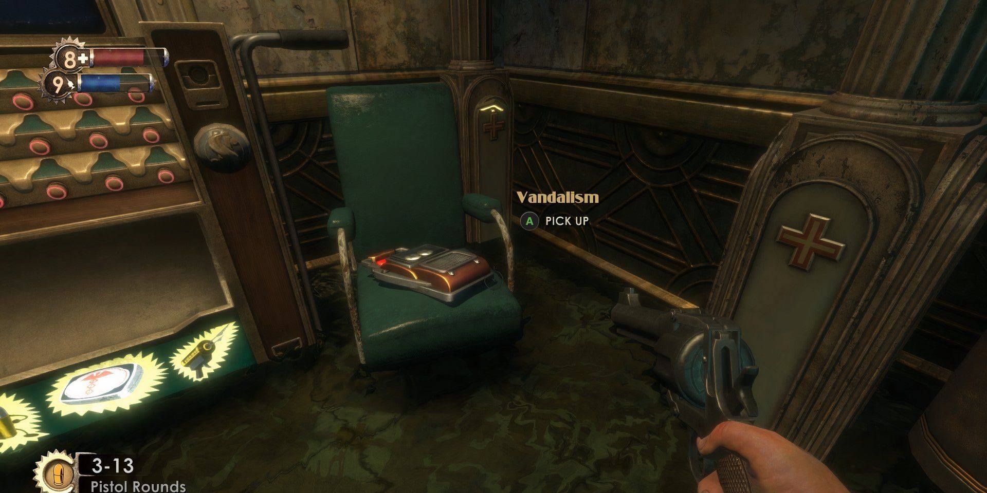 Um registro de áudio do Bioshock encontrado em uma cadeira