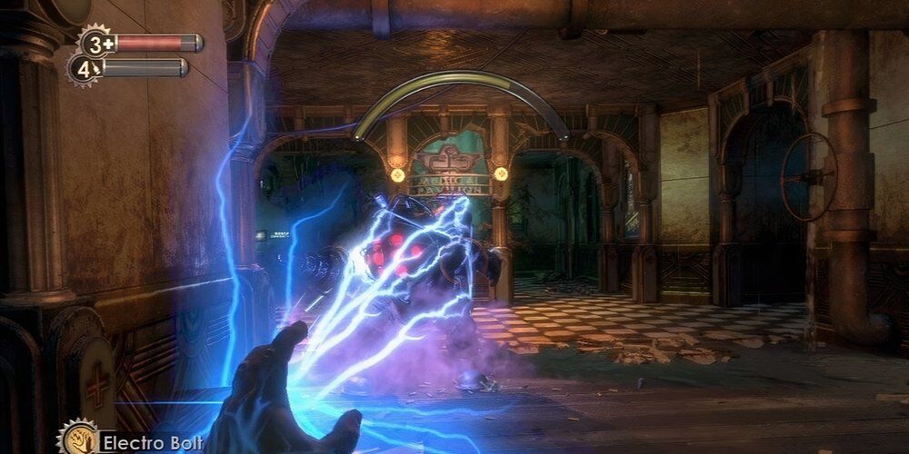 O combate de Bioshock com um jogador lutando contra um Big Daddy