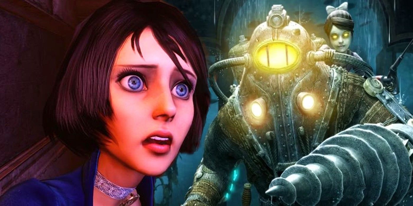 Elizabeth do Bioshock Infinite fica assustada na frente da Delta do Bioshock 2.
