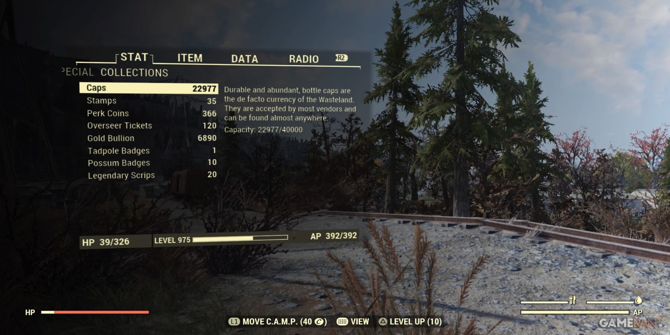 Menu de coleções no Fallout 76