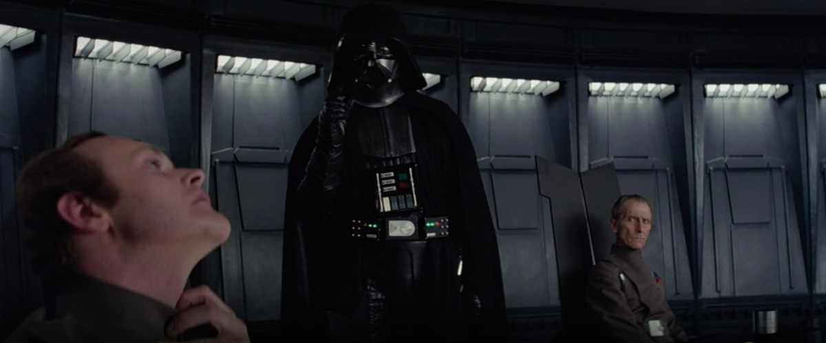 Força Darth Vader sufocando um oficial imperial em Star Wars: Uma Nova Esperança