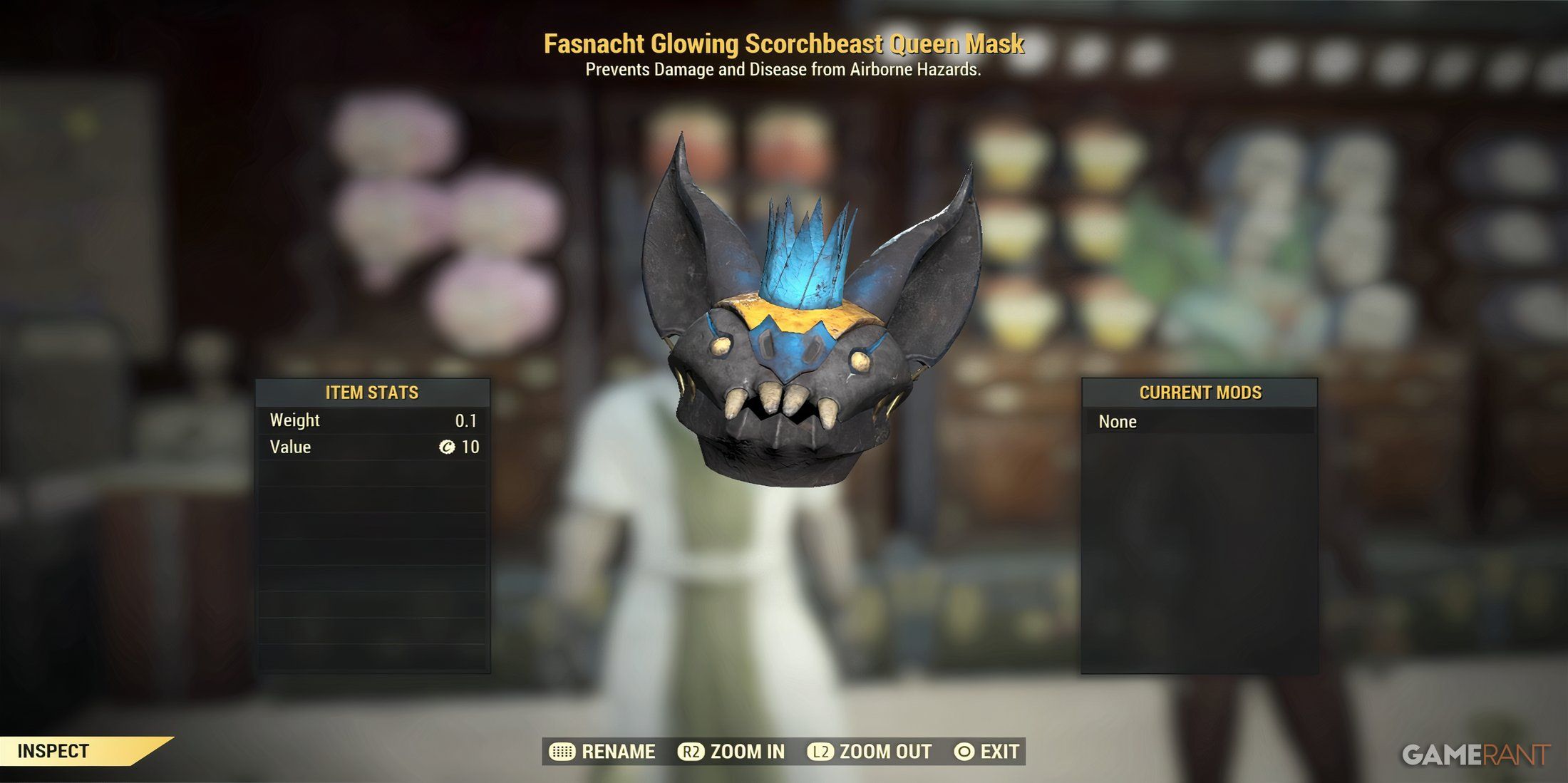 Máscara de Rainha da Fera Ardente Brilhante em Fallout 76