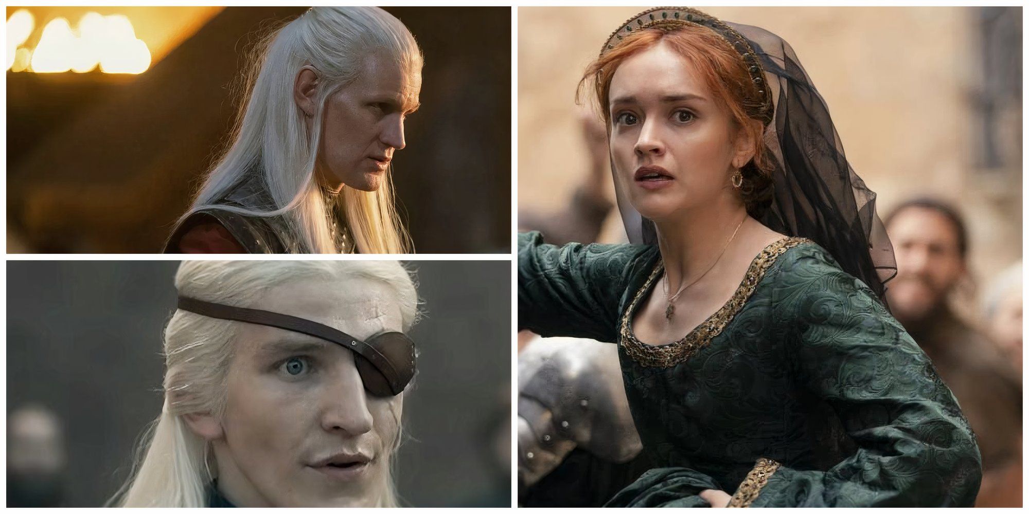 Daemon e Aemond Targaryen e Alicent Hightower em House of the Dragon.