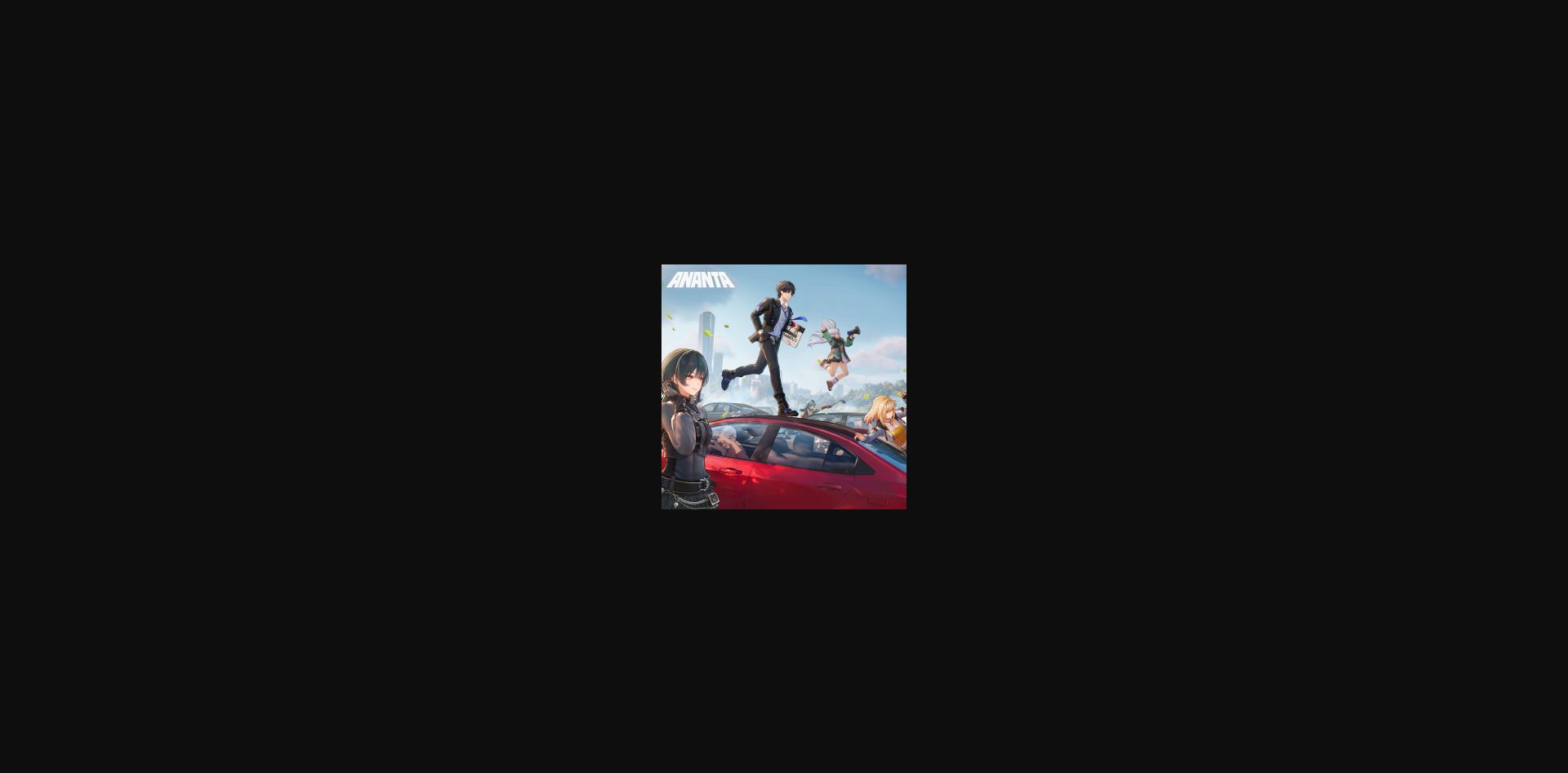 Arte oficial de ANANTA com personagens e um carro vermelho