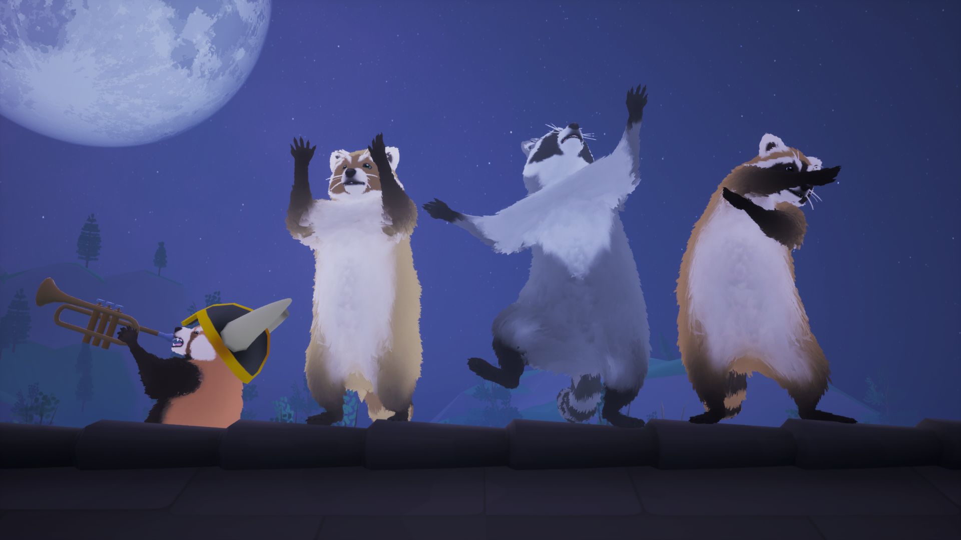 Cena oficial de Dumpster Gang mostrando os guaxinins durante uma invasão.