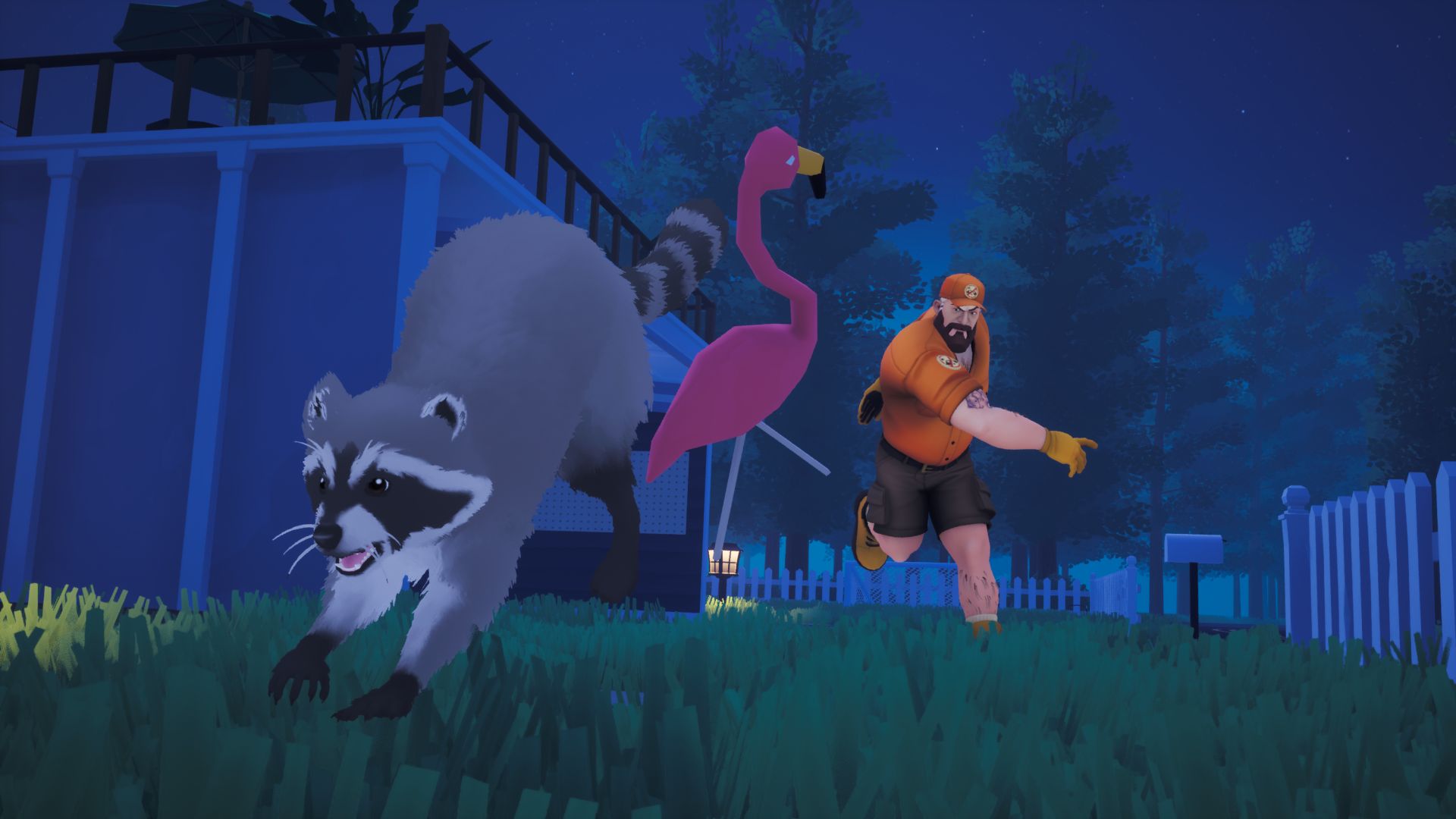 Imagem oficial de Dumpster Gang mostrando o esconderijo e os objetos coletados pelos guaxinins.
