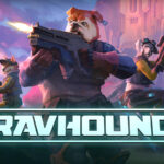 Arte oficial de Gravhounds com os cães biogenéticos em um planeta alienígena.