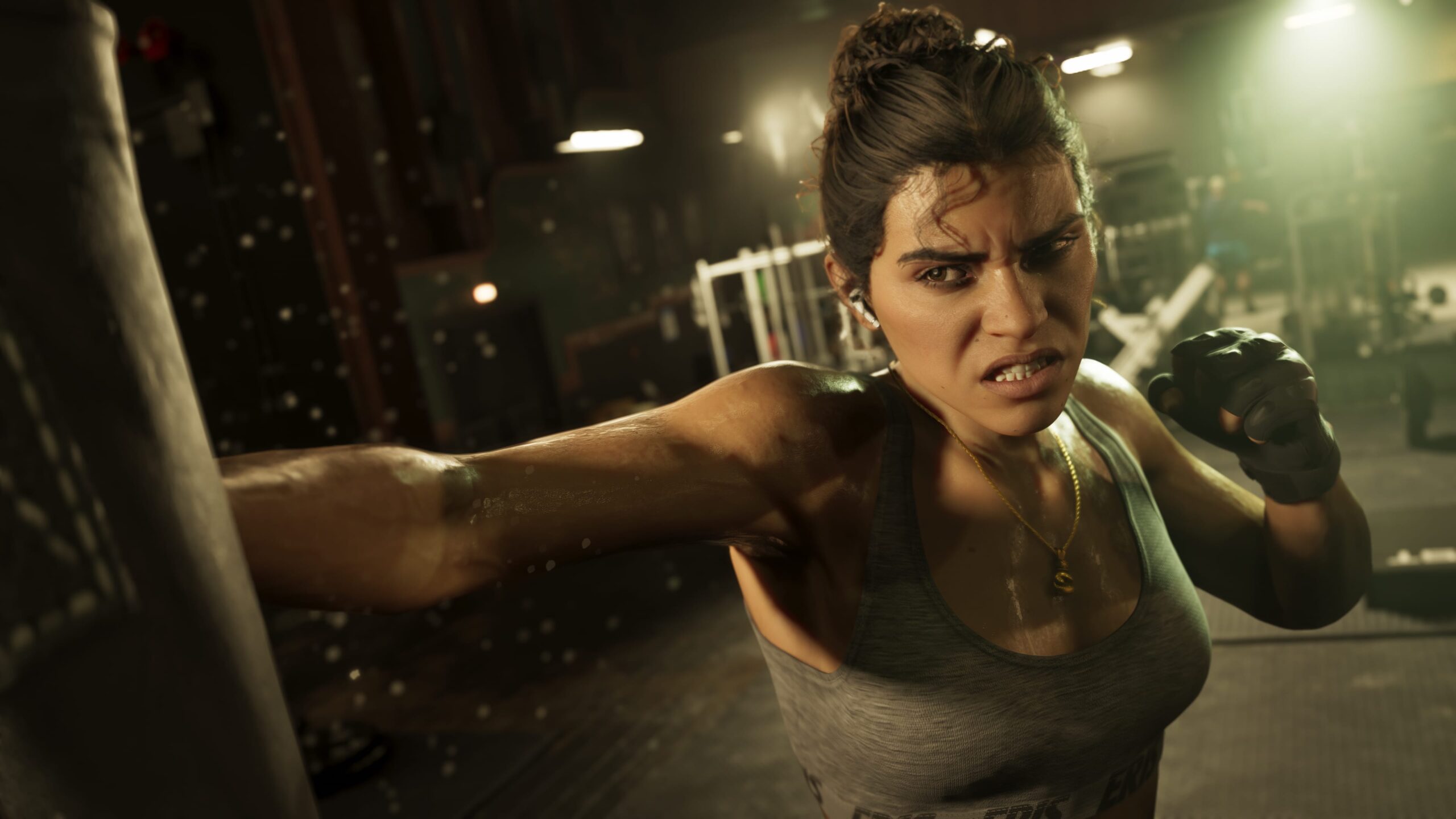 Imagem oficial de Lucia Caminos em Grand Theft Auto VI, divulgada pela Rockstar Games.