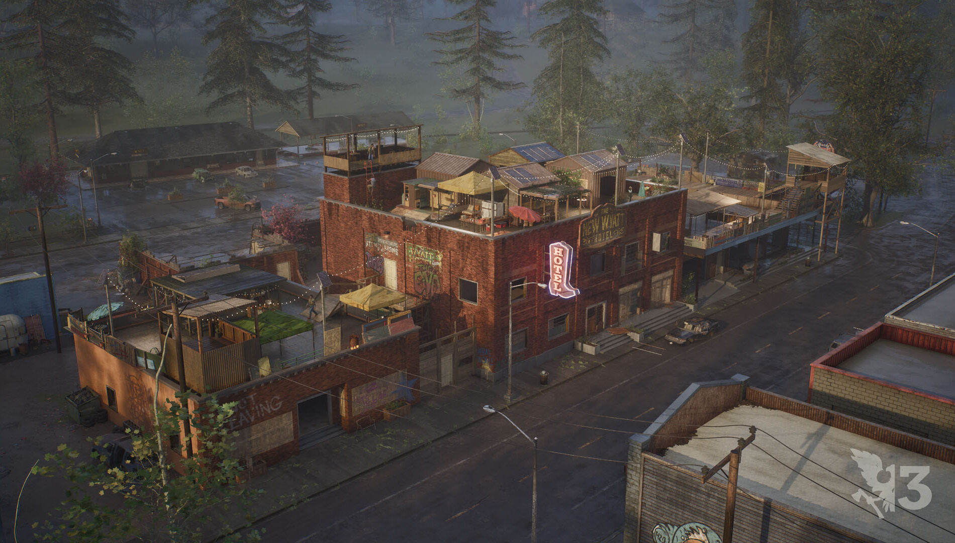 Imagem oficial de State of Decay 3 com sobreviventes explorando o mundo aberto.