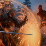 Cena oficial de The Witcher 3: Songs of the Past com Geralt enfrentando um Swarmion.