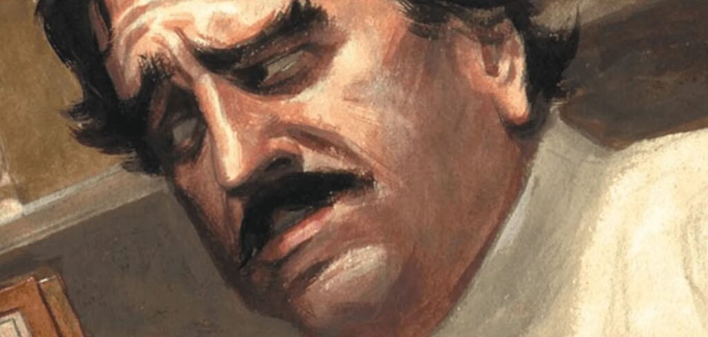 Retrato oficial de Abraham Erskine, cientista responsável pelo projeto que criou o Super-Soldier Serum.