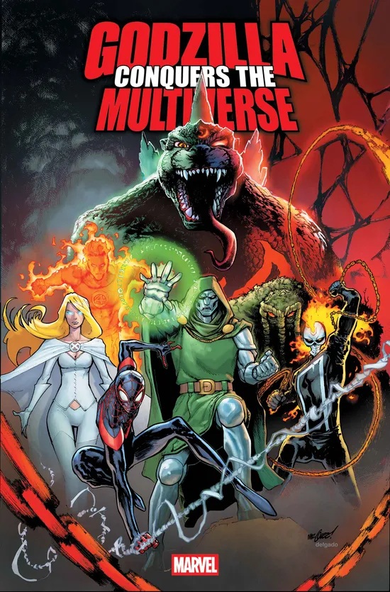 Capa oficial de Godzilla Conquers the Multiverse (2026) #1, publicada pela Marvel.