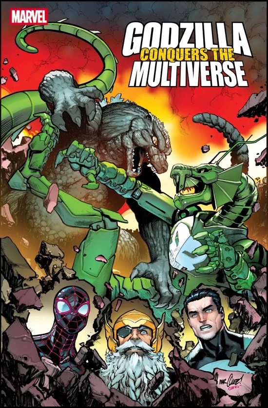 Capa oficial de Godzilla Conquers the Multiverse (2026) #4, publicada pela Marvel.