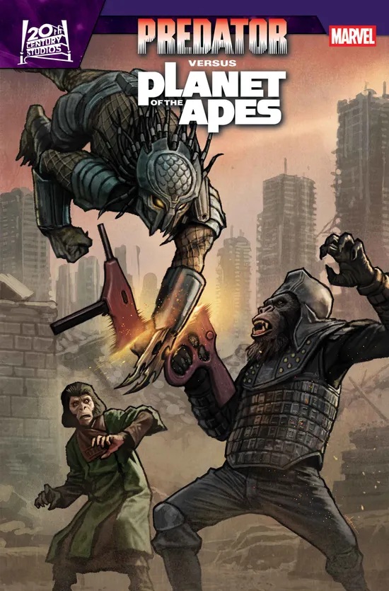 Capa oficial da segunda edição de Predator vs. the Planet of the Apes, publicada pela Marvel.